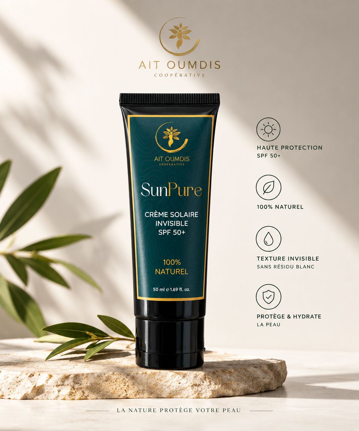 SunPure 50ml — Crème Solaire Invisible SPF 50+