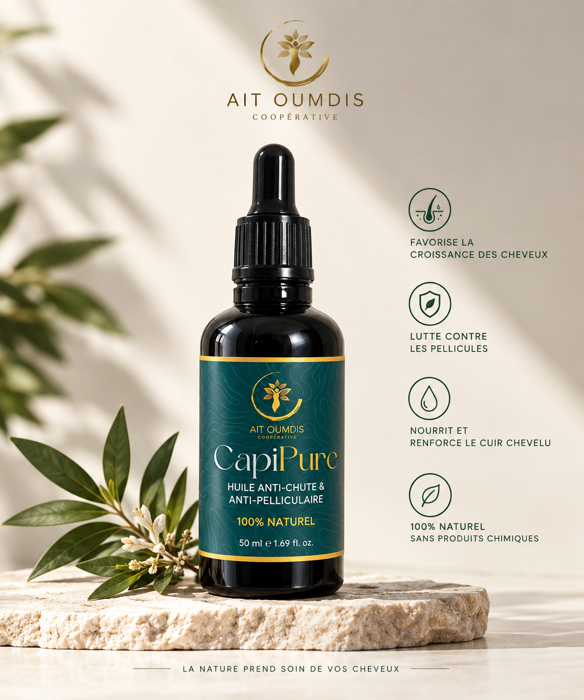 CapiPure — Huile Anti-Chute & Anti-Pelliculaire 50ml